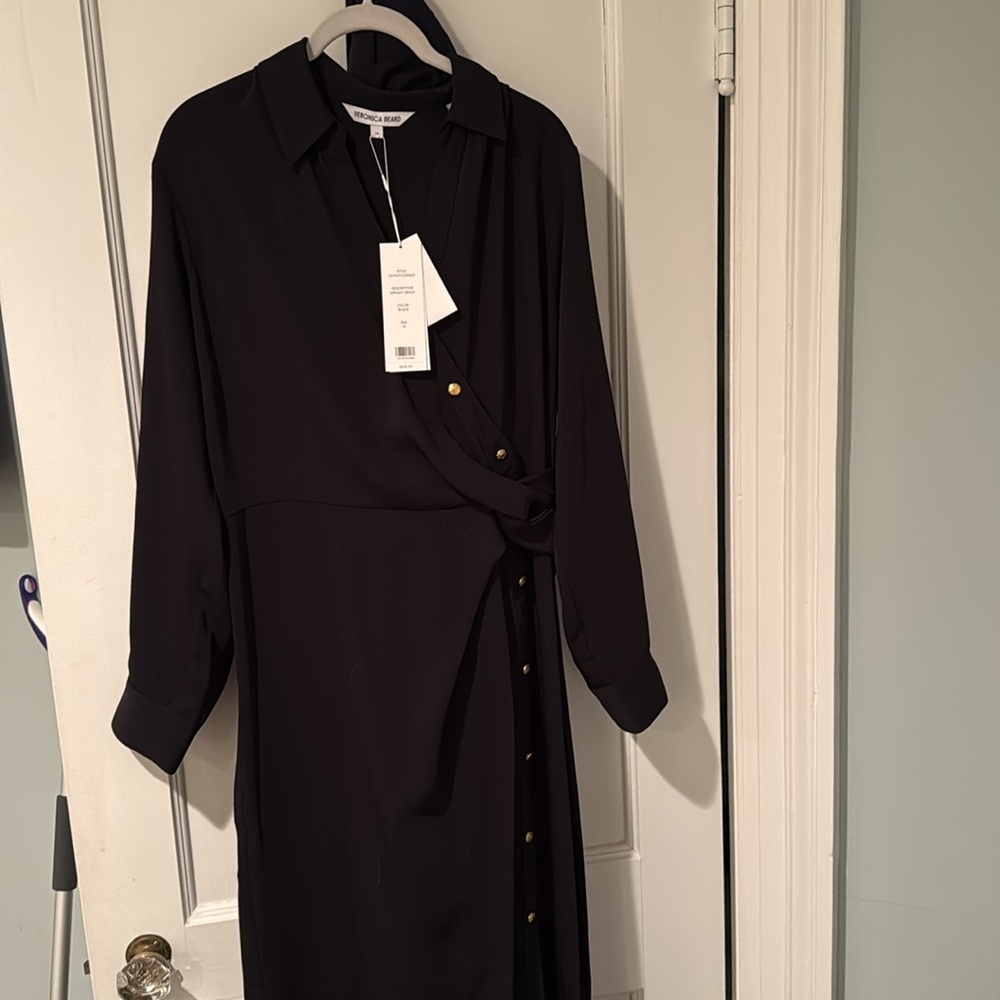 NWT Veronica Beard Black Asymmetric Button Midi-Dress Size 14 - Picture 7 of 7